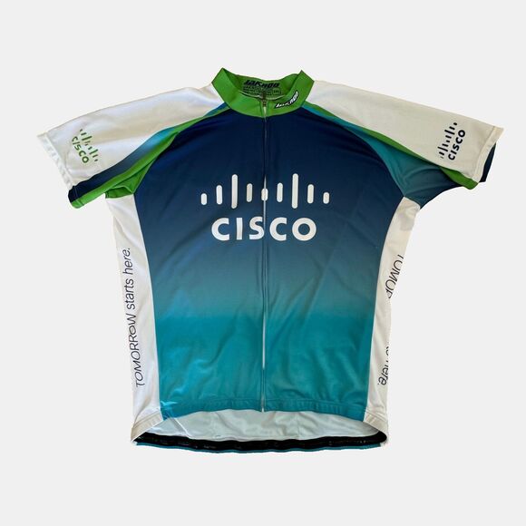 Jakroo Cisco Cycling Jersey‎ 3XL Blue Green Full Zip Bike Shirt Silicon Gripper